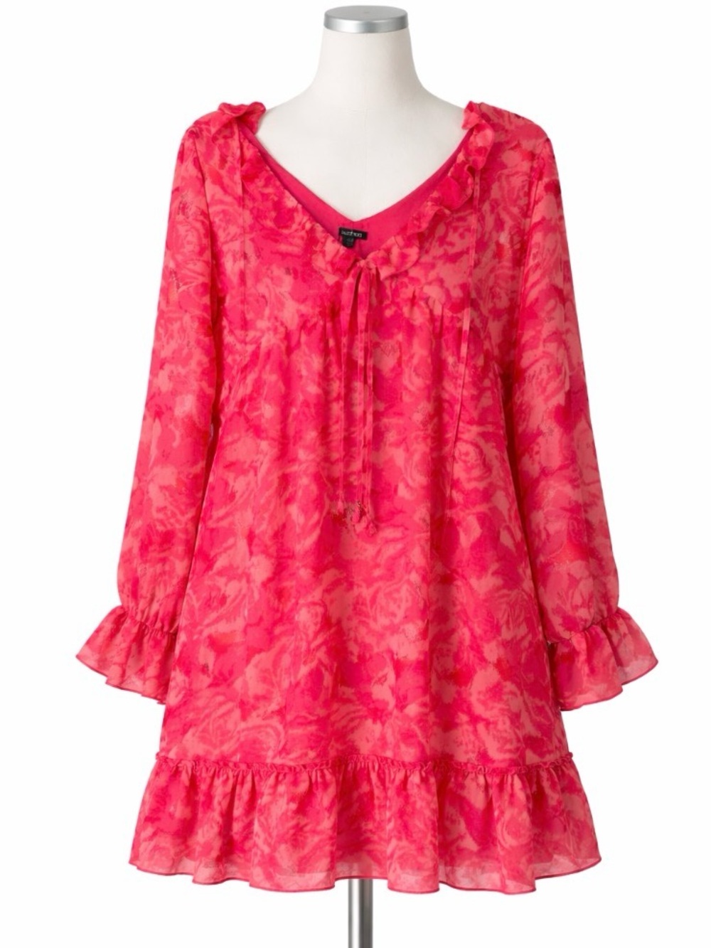 Boohoo Pink Floral Ruffle Chiffon Mini Dress | Long Sleeve | Size 16